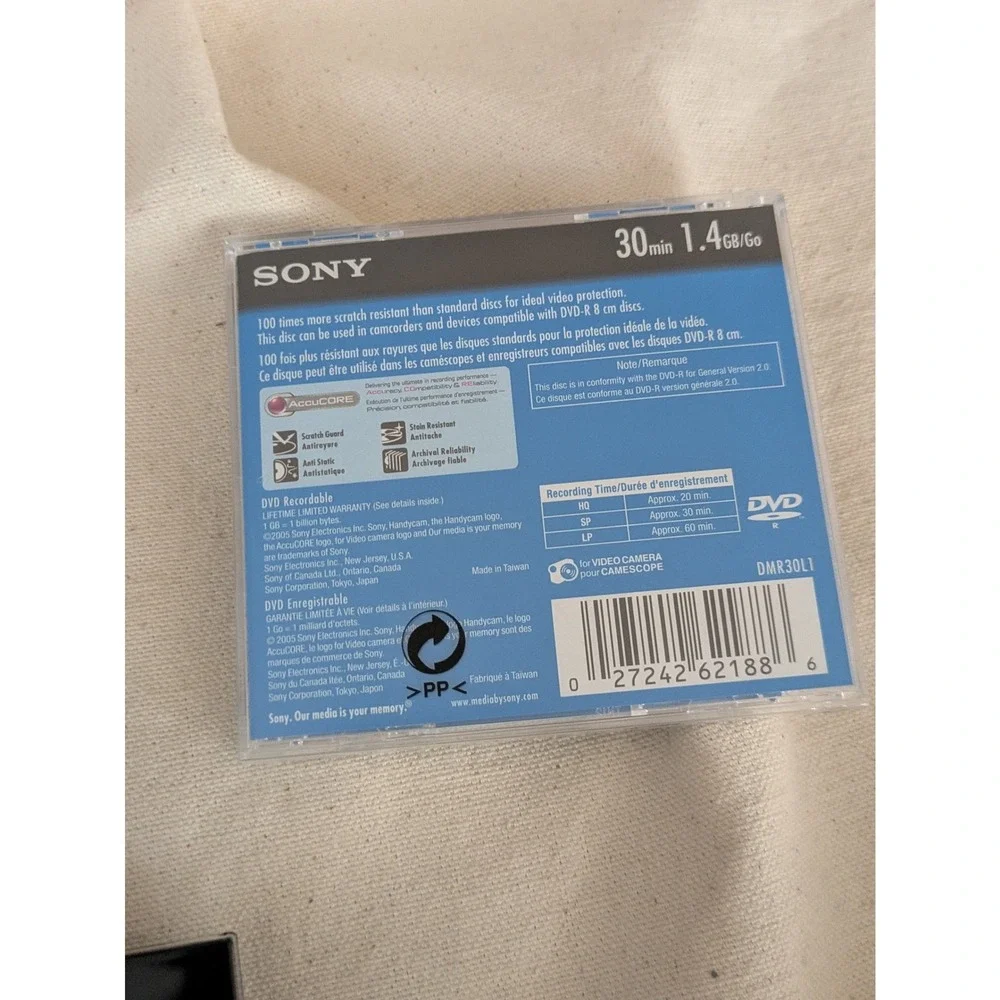 Lot of 3 Sony Handycam DVD-R 30min 1.4GB 8cm Recordable Discs AccuCORE New